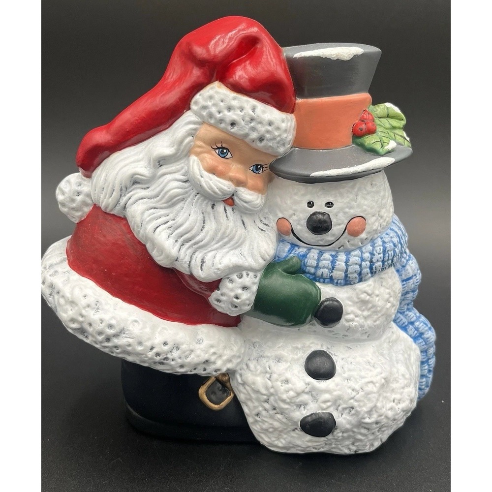 Vtg Christmas Handmade Ceramic Santa & Snowman By Margie Hatcher Of Alabama